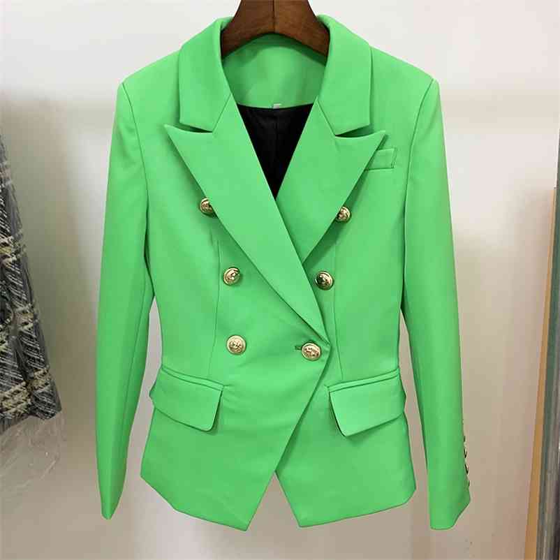 

HIGH STREET Designer Blazer Women's Metal Lion Buttons Double Breasted Classic Jacket Apple Green 210521, Beige