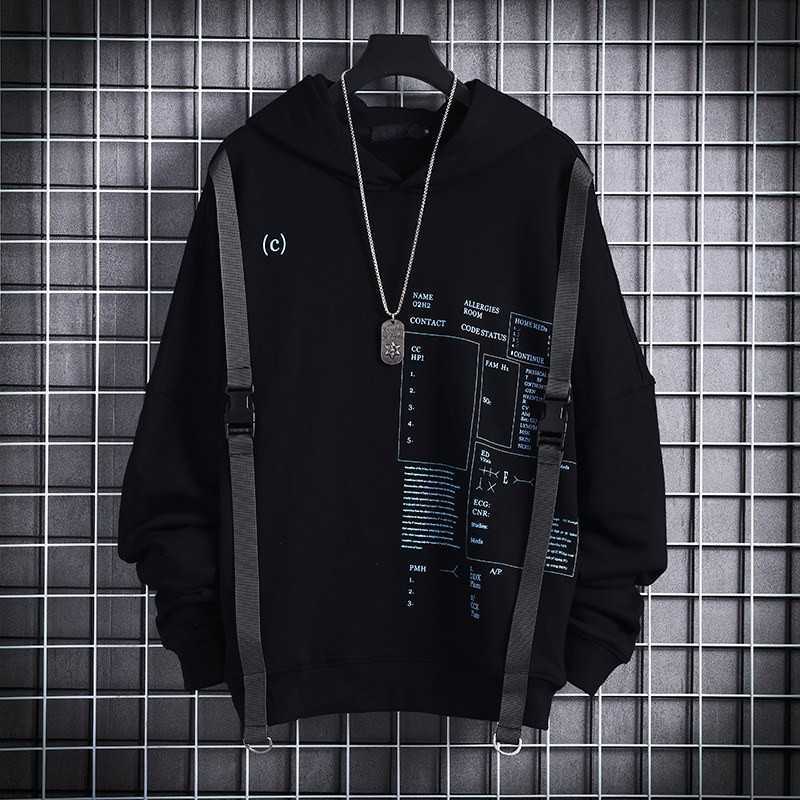 

Ribbons Techwear Hip Hop Hooded Autumn Winter Hoodies Sweatshirts Men Sport Letter Casual Streetwear Black Male Pullover 210707, Gray hoodie