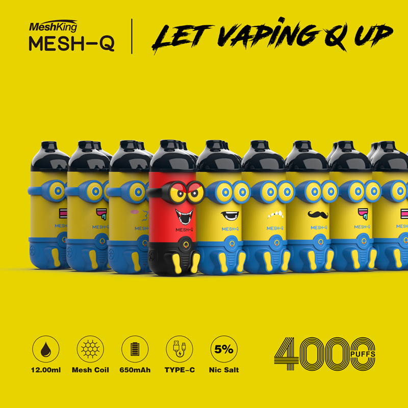 

Authentic MESHKING MESH-Q Disposable E cigarettes Minions Cartoon Design 4000 Puffs Vape Pen 12ml Pre-filled Mesh Coil Pods Vaporizers 650mA