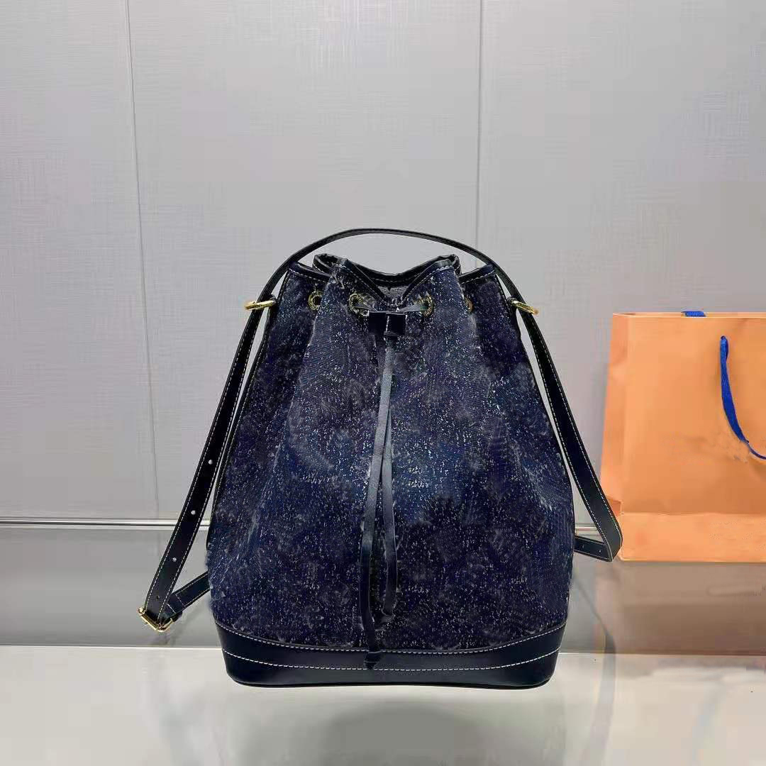 

Designer Bucket Bags Women Shoulder Bag Drawstring Purse Denim Fabric Handbag Fashion Purses High Quality Pocket Beautiful Pack Lady Shopping Packs, Blue