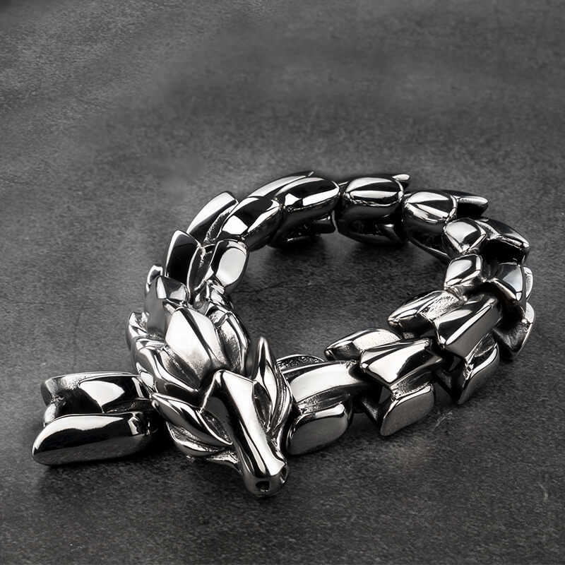 

High quality Dragon Black vintage punk bracelet for men stainless steel fashion Jewelry hippop street culture mygrillz 210609