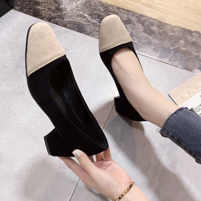 

Dress Shoes 2021 Women Pumps Thick Heel Square Toe Mid Heels Work Comfortable Ladies Slip On Woman, Black