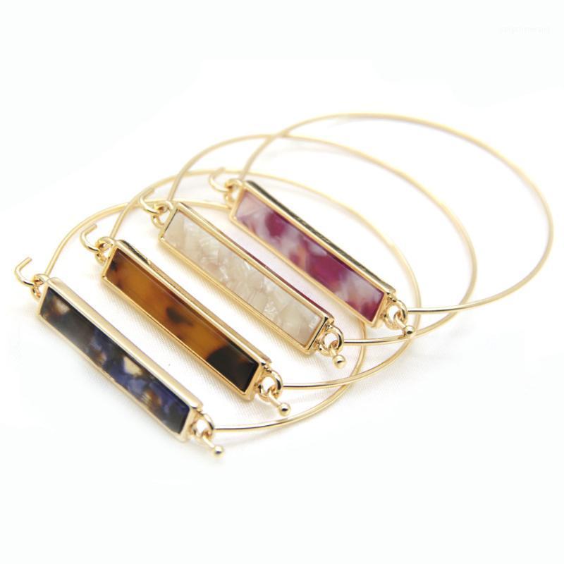 

Multi Color Resin Rectangle Charm Open Cuff Cooper Bangle Leopard Selling