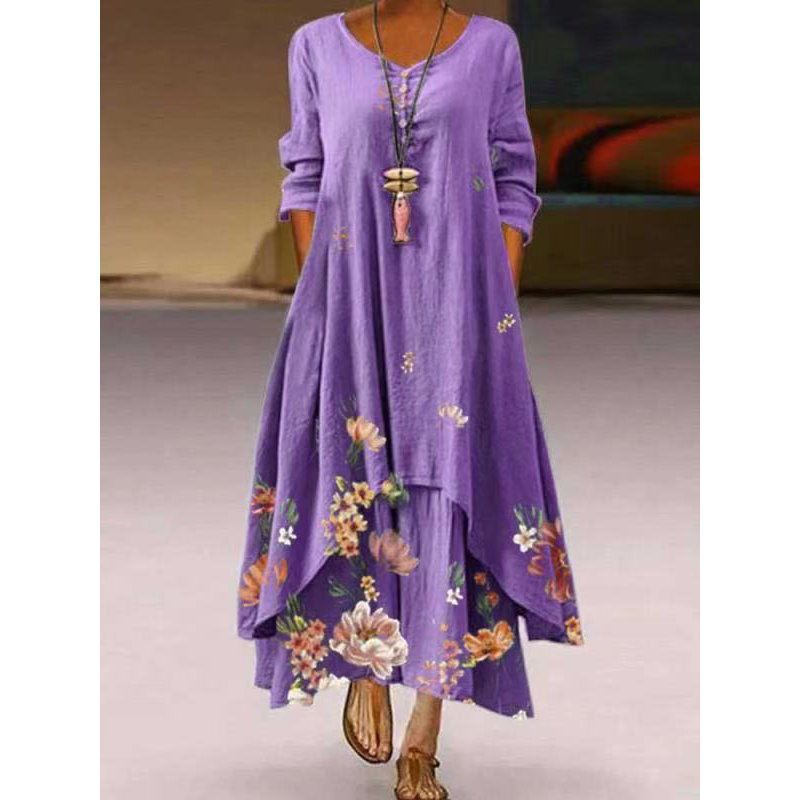 

New arrival printed long-sleeved dress for women with irregular hem long dress in stock, Black;gray