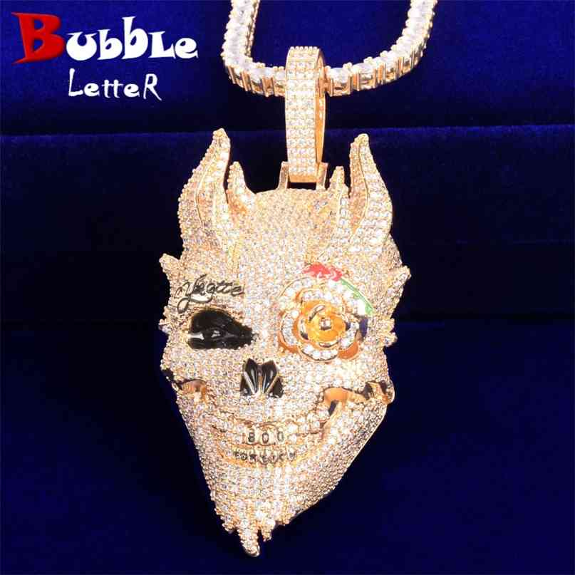 

Skull Men's Pendant Cubic Zircon Gold Color Plated Hip Hop Necklace Rock Jewelry 210721