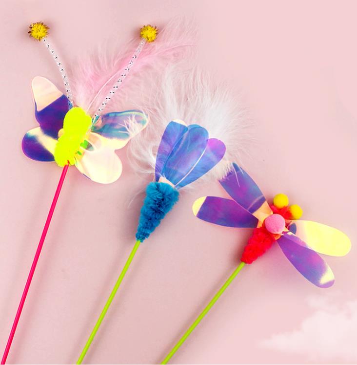 

Petstages Feather Wand Toy with Butterfly & Dragonfly - Interactive Cat Kitten Teaser Pole Stick for Playtime, Exercise & Catching Fun.