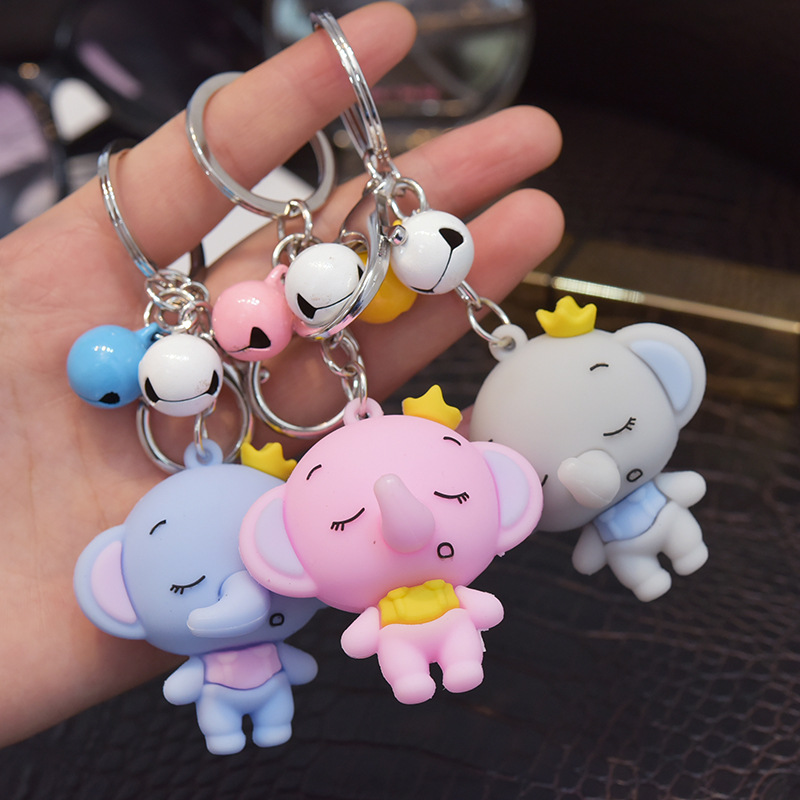 

10Pieces/Lot PVC Soft Rubber Elephant Doll Keychain Creative Couple Cartoon Car Key Chain Ins Bag Pendant