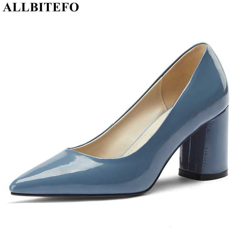 

ALLBITEFO natural genuine leather women heels pointed toe spring fashion high heel shoes high heels blue Nude women shoes 210611, As picture