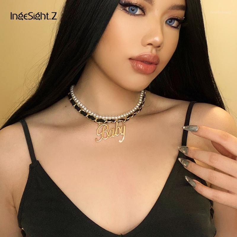 

Multi Layered Imitation Pearl Chain Rhinestone Letter Baby Angel Pendant Necklaces Twisted Black Velvet Choker Jewelry Chains