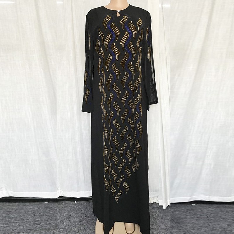 

Elegant Women Muslim Dress Moroccan Kaftan Diamond Ramadan Abaya Djellaba Loose Bat Sleeve Robe African Chiffon Long Vestidos