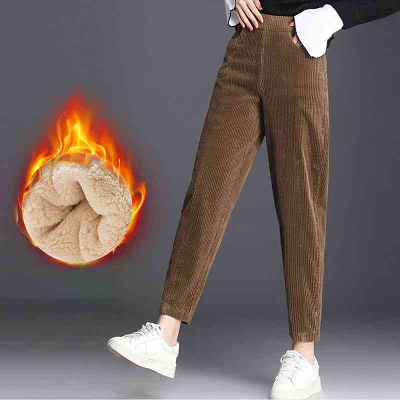 

3xl winter autumn plush thicken harlan pants oversize loose large warm casual pants solid fleece trousers for female sweatpants, Black;white