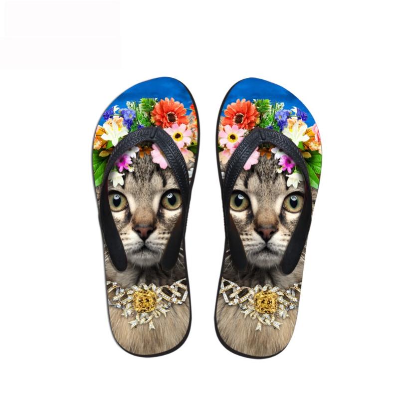 

Slippers Noisydesigns Female Flip Flops Jewel Cat Printed Sandals Luxurious Loafers Women Flower With Jewelry Outdoor Flat, Black