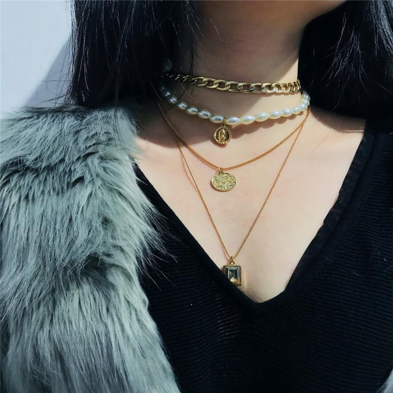 

Pendant Necklaces Coin Pearl Padlock Charm Necklace Chain Women Jewelry Elegant Everyday Versatile For Gift