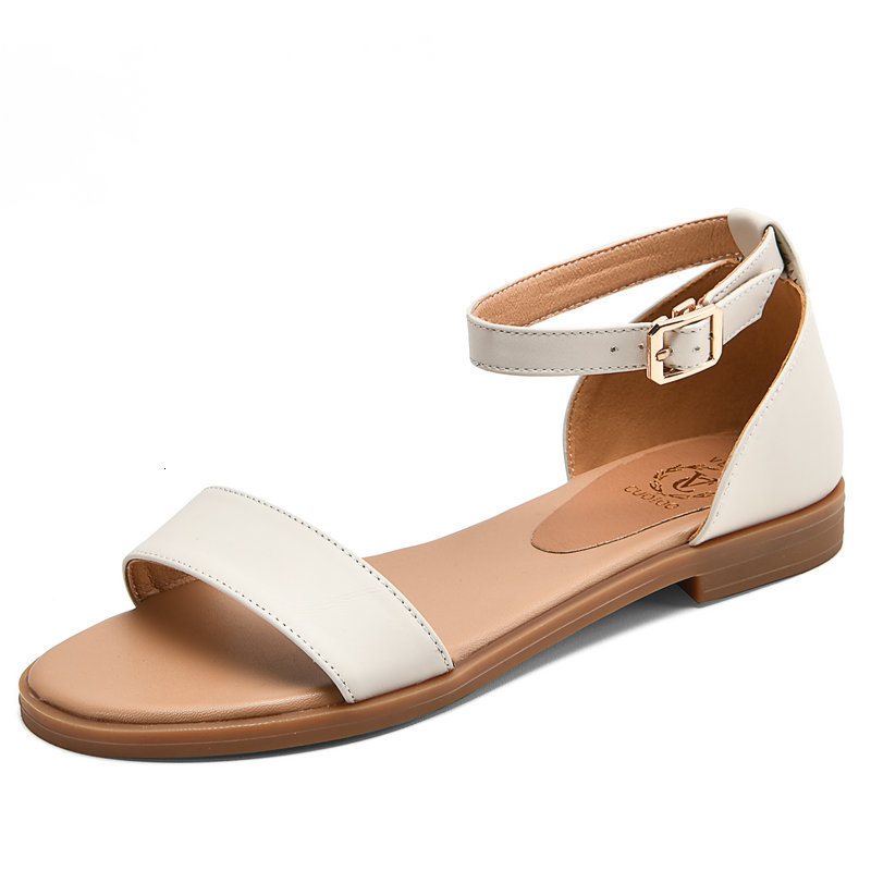 

dress shoes 2021 flat shoes women sandals genuine leather ankle buckle summer casual woman size 40 41 42 43 0okw, Black