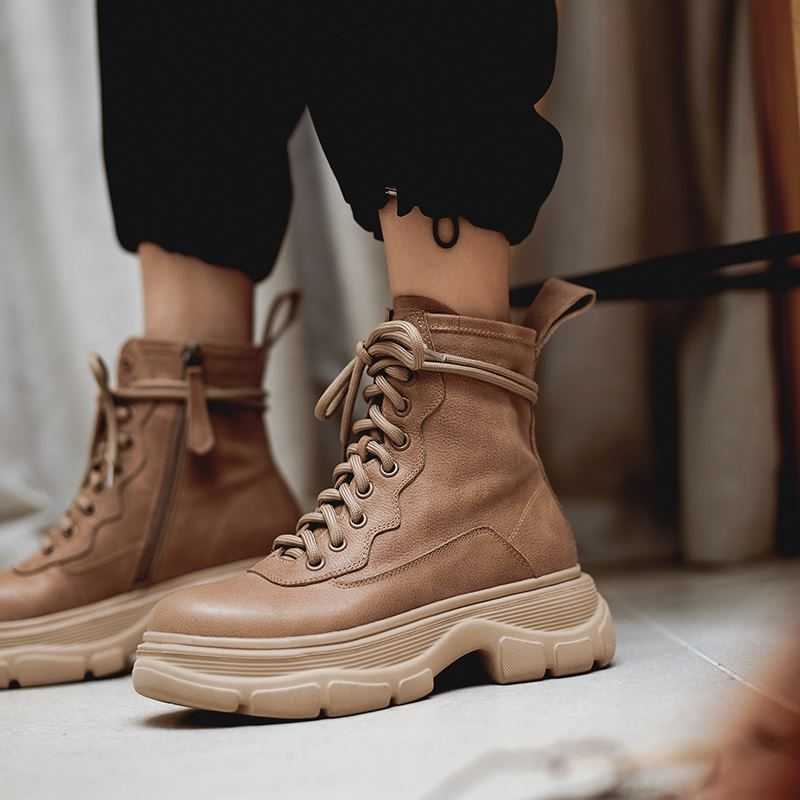 

ALLBITEFO size 34-41 cross tied genuine leather women boots autumn winter Waterproof fashion high heel boots women's ankle boots 210611, As picture