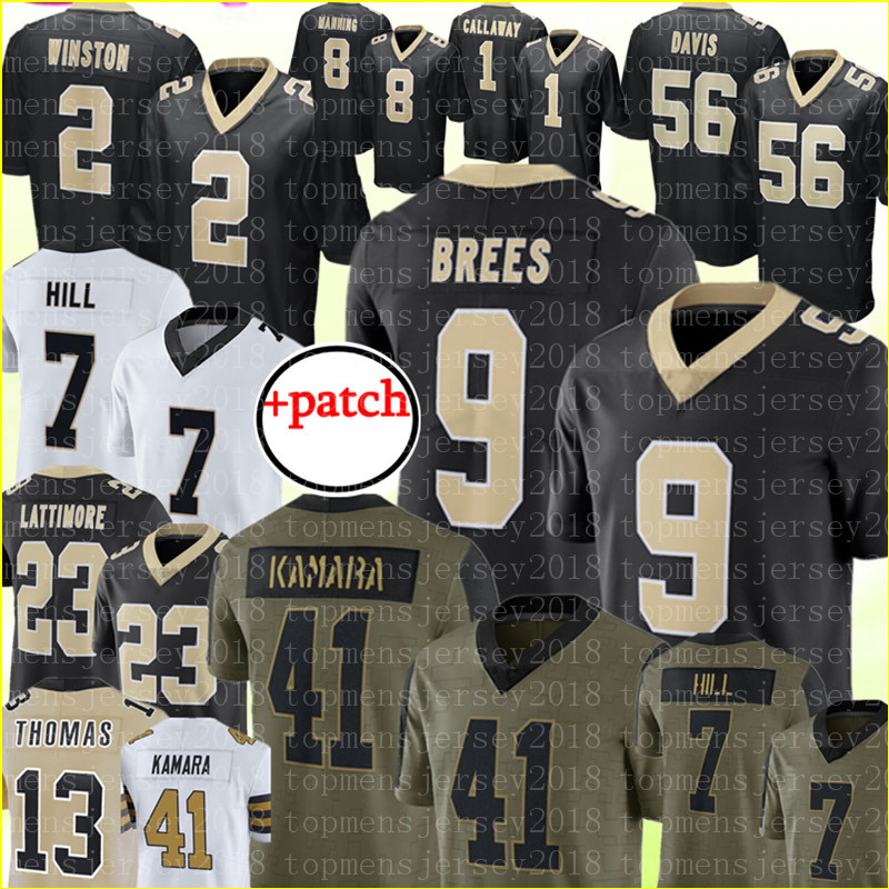 

41 Alvin Kamara jersey 9 Drew Brees 7 Taysom Hill 2 Jameis Winston Football Jerseys Demario Davis Marshon Lattimore Marquez Callaway Pete Werner Michael Thomas, Men +patch {s-xxxl}