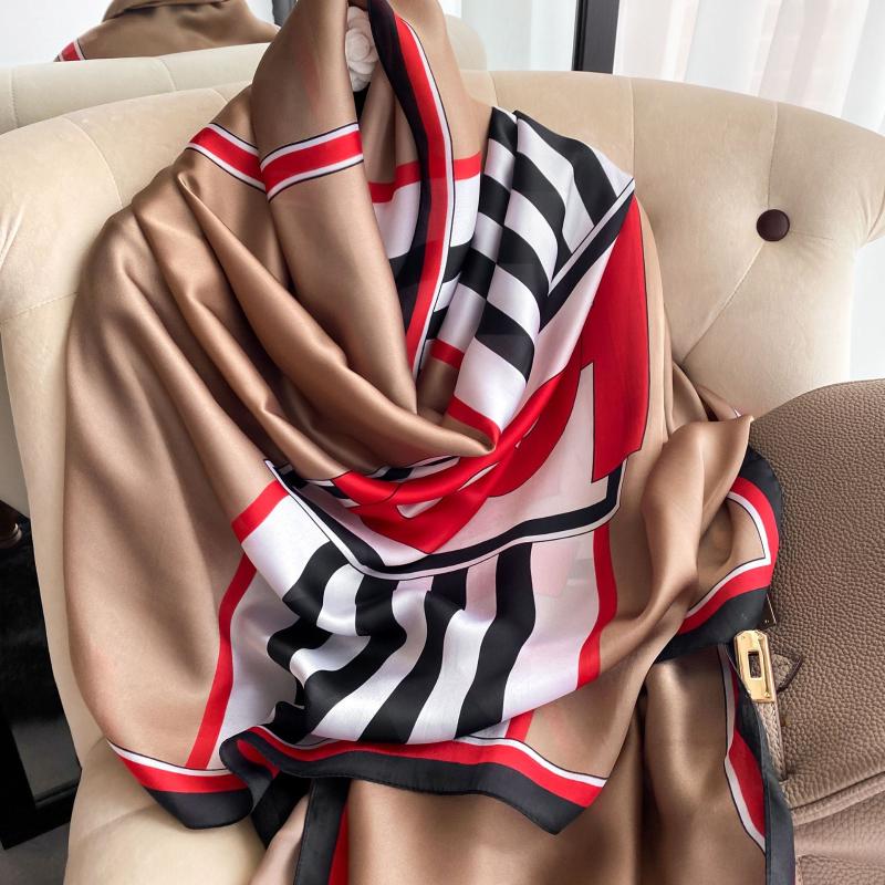 

Scarves Spring Women Silk Scarf Luxury Print Lady Warm Large Shawls Muslim Turban Summer Pareo Beach Foulard Headscarf