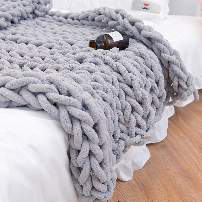 

Blankets Chenille Chunky Knitted Blanket Weaving Mat Throw Chair Decor Warm Yarn Home For Pography D30