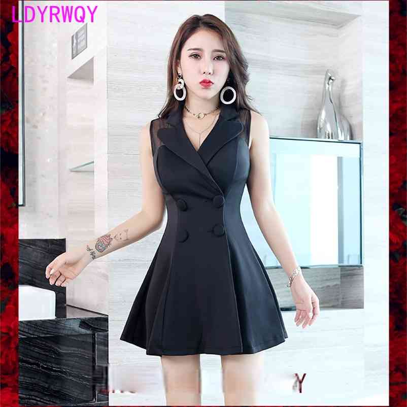 

LDYRWQY sexy ladies temperament dress female summer nightclub women's wear and button Sheath Office Lady 210603, Black