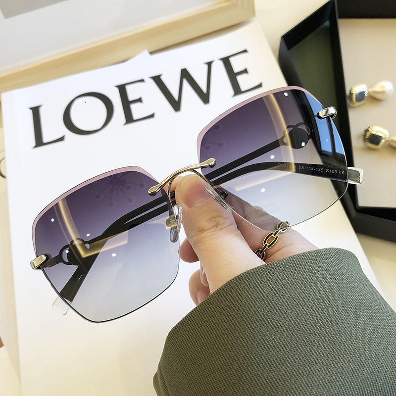 

2021 sunglasses frameless trimming net red women korean version tide round face big thin fashion polarized, White;black