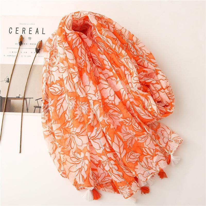

Scarves Women Fashion Lovely Orange Floral Tassel Viscose Shawl Scarf Lady Wrap Pashminas Stole 2021 Hijab Casual, Blue;gray