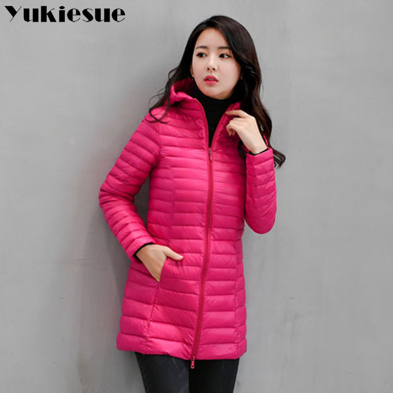 

Ladies Long Winter Warm Coat Woman Light 90% White Duck Down Jackets Women Hooded Parka Female Jackets Windproof 210519, Black