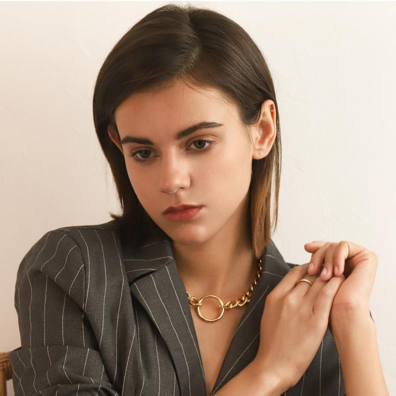 

Pendant Necklaces Vintage Round Circle Choker Necklace For Women Gold Silver Color Fashion Chunky Chain Jewelry Accessories