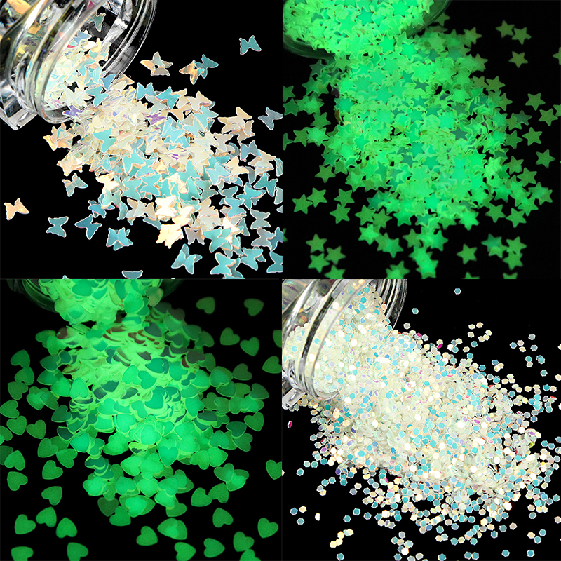 

Luminous Stars Nail Glitter Sequins Glow In The Dark Butterfly Design Nail Art Decorations Polish Manicure Tips Flakes Slices