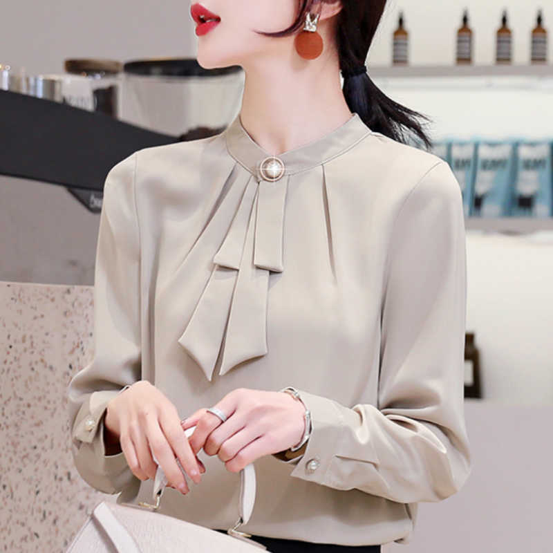 

Fashion Woman Blouses Spring Long Sleeve Chiffon Blouse Women Bow Collar Office Ladies Tops Womens Tops And Blouses C403 210602, Red