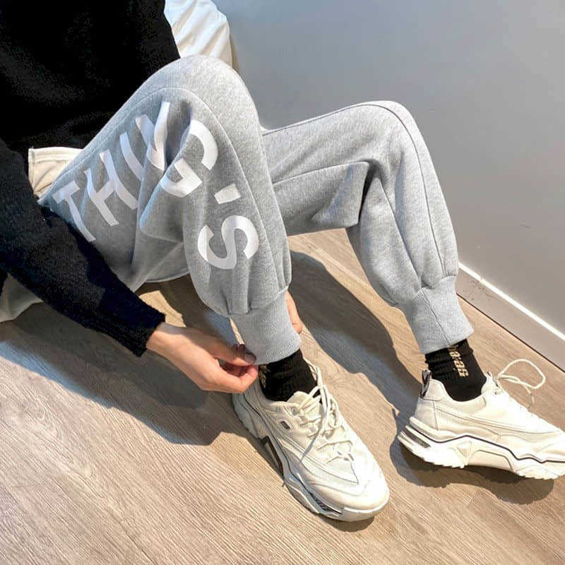 

Men's trousers Letter printing casual pants fall/winter Korean Comfortable loose sweat printed straight 210526, Blcak801 thin