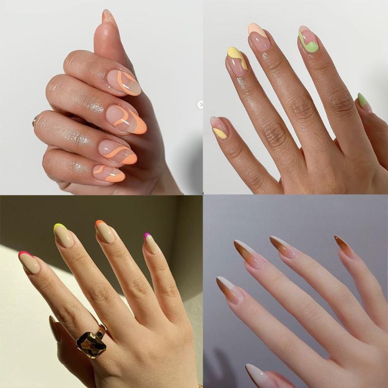 

False Nails Press On Full Cover Artificial Detachable Fake Wearable Colorful Graffiti Almond Nail Tips, 04