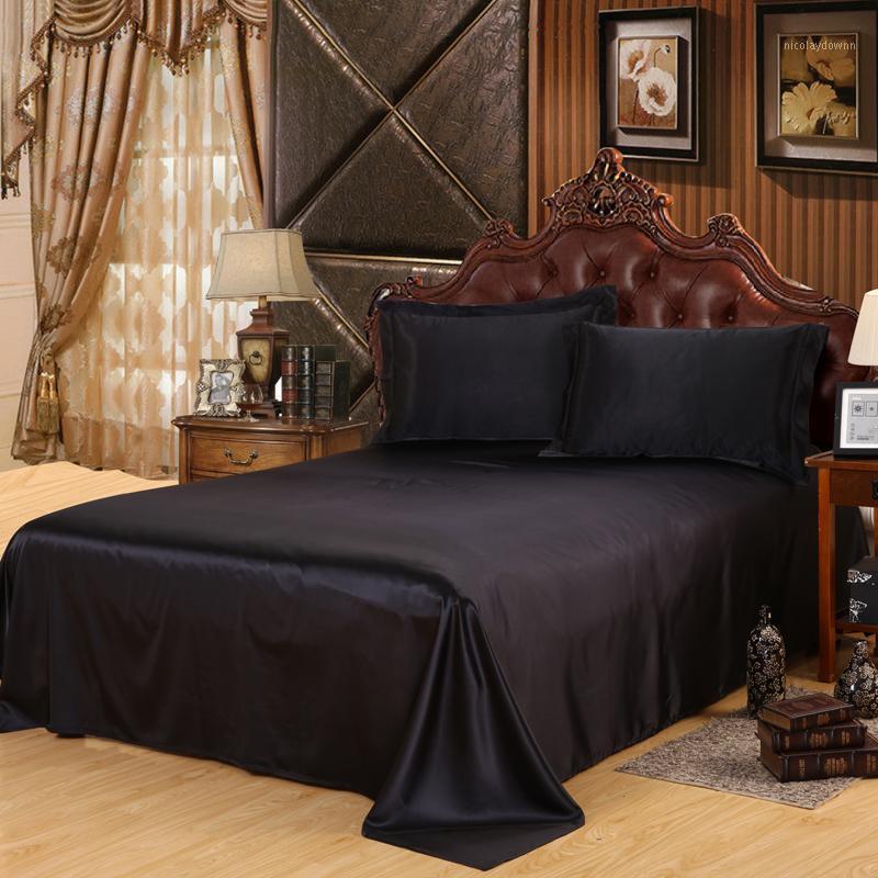 

Sheets & Sets Luxury Satin Flat Sheet Bed Adult Solid Mattress Protector Silk Bedsheet Wholesale Black Red Silky Queen Double Only