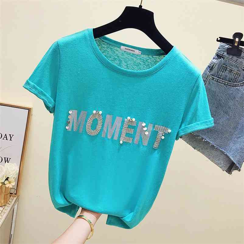

Summer Woman's Casual Short Sleeve O Neck T-shirt Women's Tee Tees Students Letter Pattern Tops A744 210519, Pink