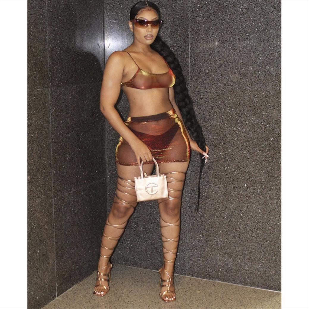 

oluolin see through mesh womens tracksuits 2 piece set tankmini dress matching summer bodycon clubwear party outfits, Gray