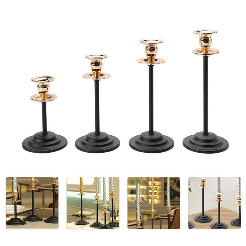 

Candle Holders 4pcs Elegant Wrought Iron Candleholder Long Stand Simple Tealight Holder