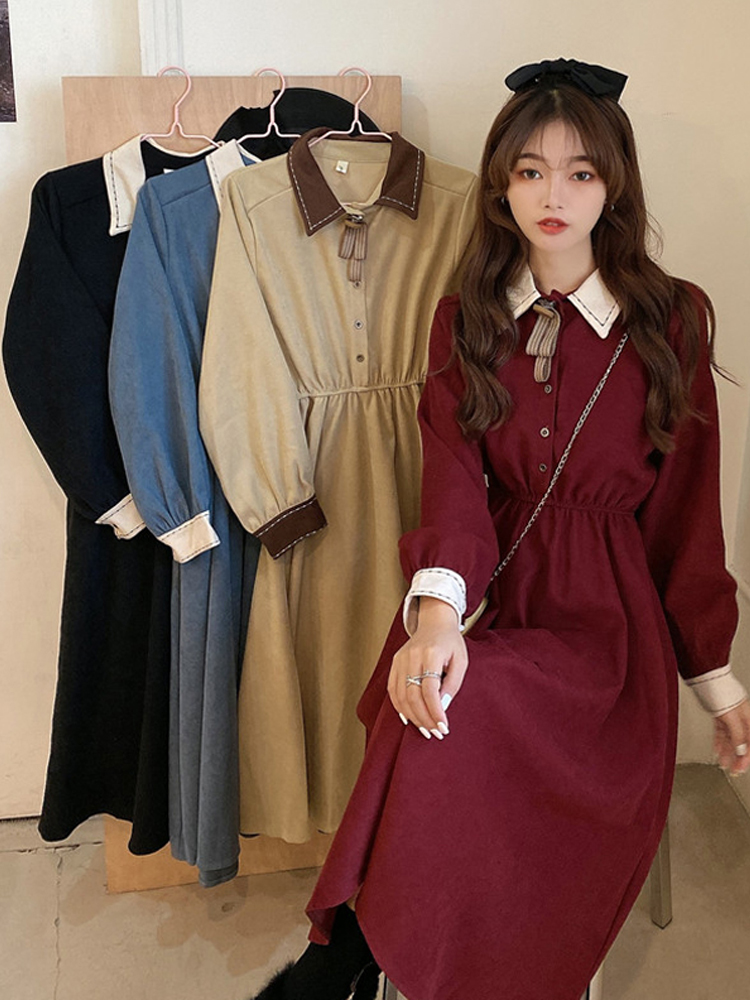 

2021fairy vintage dress women autumn long sleeve retro french elegant dress female casual party one-piece dress korean 2021 winter, Black;gray