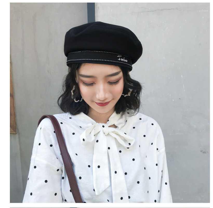 

Berets 2021 Autumn Winter Woman Hat Fashion Ribbon Bow Beret Letter Embroidery Hats Vintage Male French Navy Cap, White