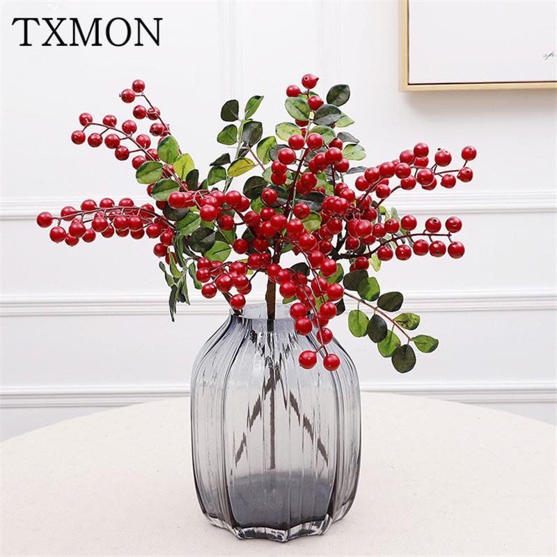 

Harry Fruit Berry Branch Simulation Flower Acacia Bean Christmas Fortune Artificial Green Plant Shooting Props Decorative Flowers & Wreaths