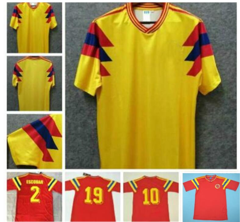 

1990 Valderrama retro soccer jersey 90 Rincon Guerrero Escobar vintage classic football shirt, Yellow