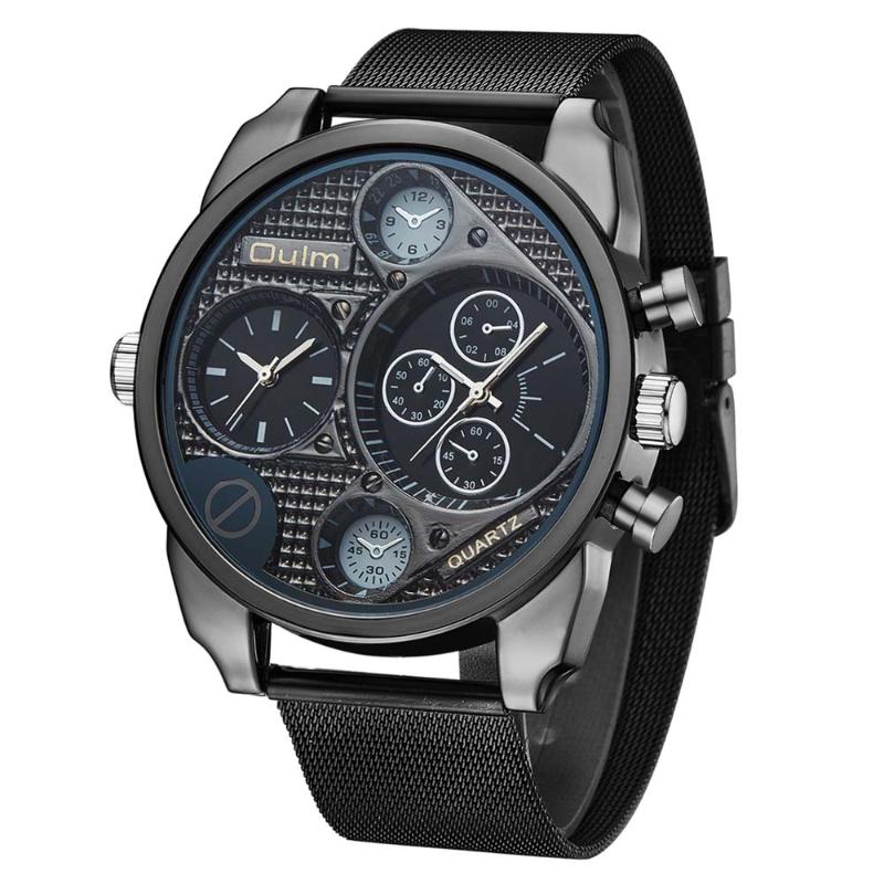 

Wristwatches OULM Men Watches 9316 Oversize Black Stainless Steel Mesh Band Sports Quartz Wristwtaches Reloj Hombre, 9316other