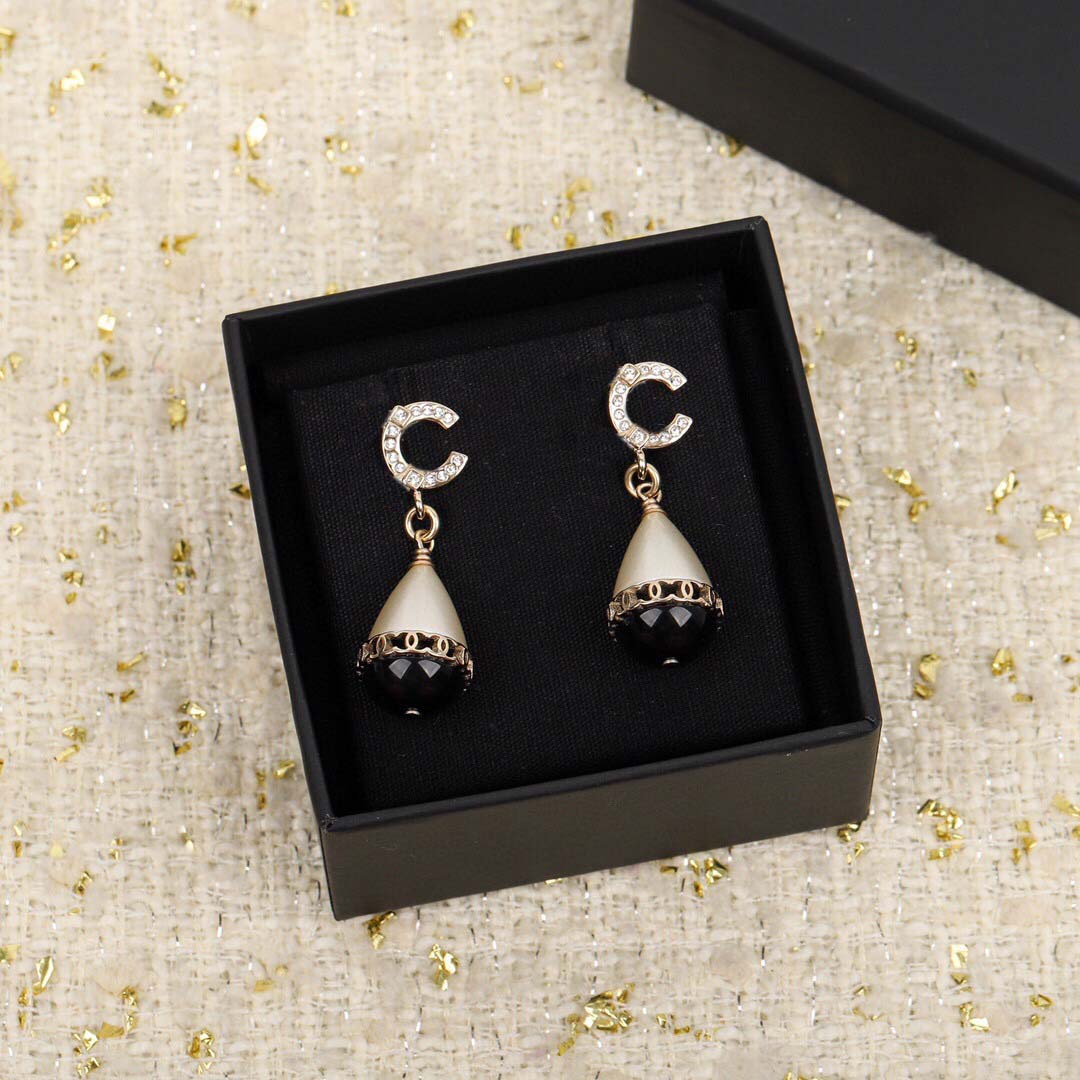 

Top quality drop earring with black and pearl diamond for women engagement jewelry gift have box stamp in 18k gold plated PS3973