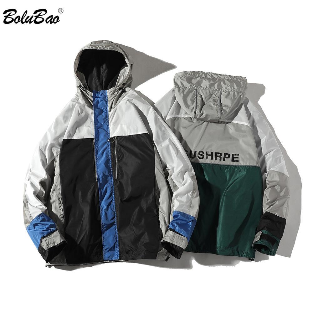 

BOLUBAO Brand Men Hooded Jackets Men' Street Hip Hop Fashion Outerwear Zipper Decoration Male Casual Splice Jackets 210518, Black