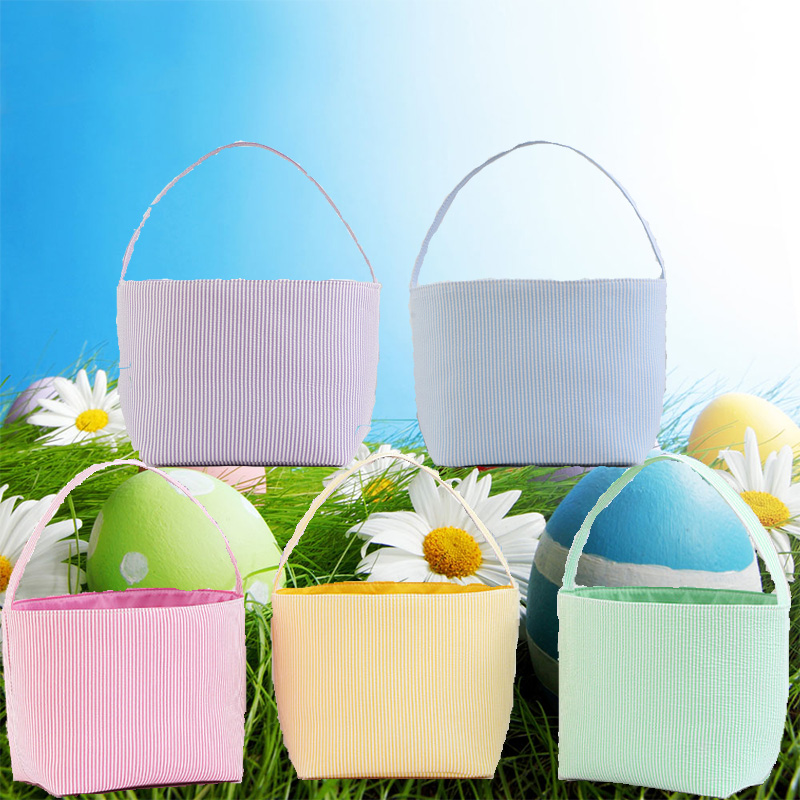 

Personalized Seersucker Striped Basket Festive Easter Candy Gift Bag Easters Eggs Bucket Outdoor Tote Bag Festival Home Decor