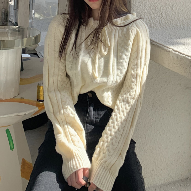 

2Colors 2021 Autumn Winter Women Pullovers And Sweaters Japanese style Sweet Loose Female Twist knitted Sweater Female (C9915), White;black