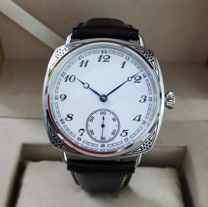 

47mm GEERVO No Logo 316L Stainless Steel Carving Pattern Watch Case Blue Hand Manual Mechanical Men's ST3621 Movement Wristwatches, As pic