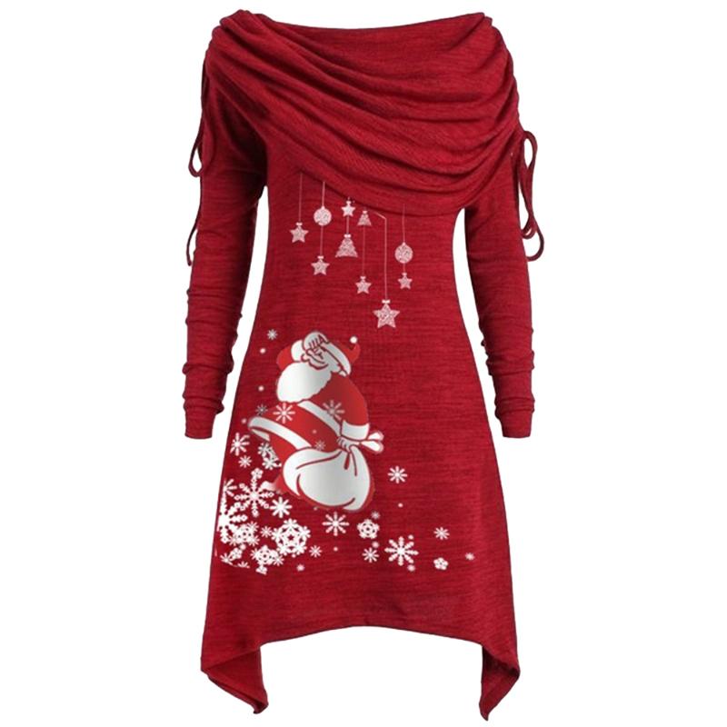 

Women's Trench Coats 2021 Arrival Long Sleeve Santa Claus Dress Women Snowflake Print Irregular Top Female Fashion Christmas, Tan;black