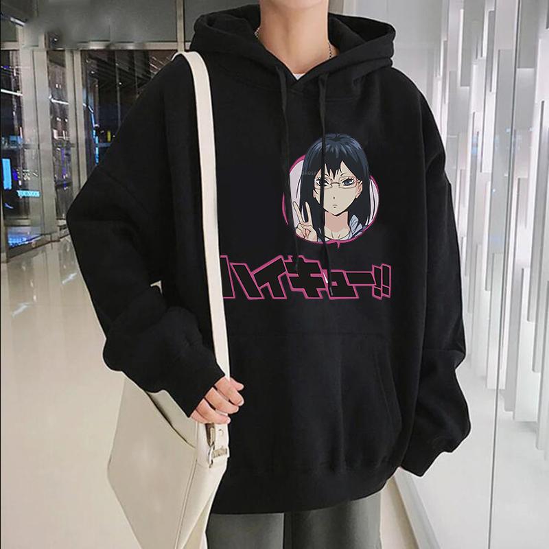 

Men's Hoodies & Sweatshirts Japan Anime Haikyuu Kiyoko Shimizu Printing Hooded Harajuku Cartoon Volleyball Junior Streetwear Oversize Men Ho, Black