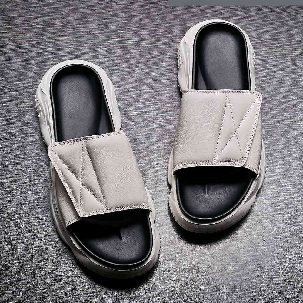 

Slippers Casual flip flop outdoor trend comfortable leather slippers summer light men's beach shoes TI8U, 1# shoe box