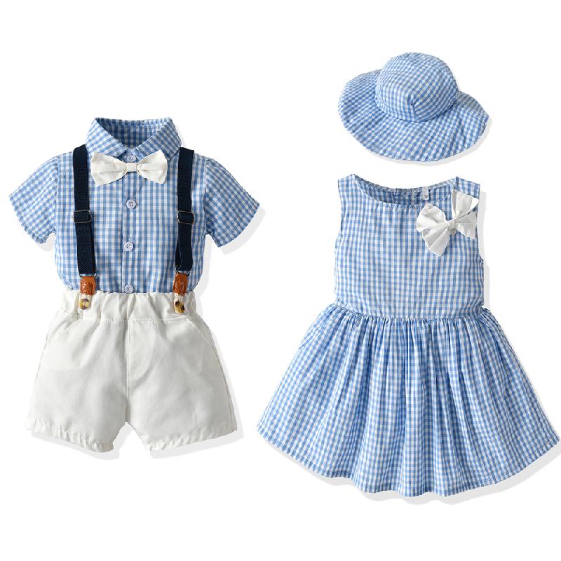 

Clothing Sets Brother And Sister Baby Matching Outfits Toddler Infant Boys Gentleman Suit+Princess Girls Tutu Dress Plaid Outfit, Sky-girl