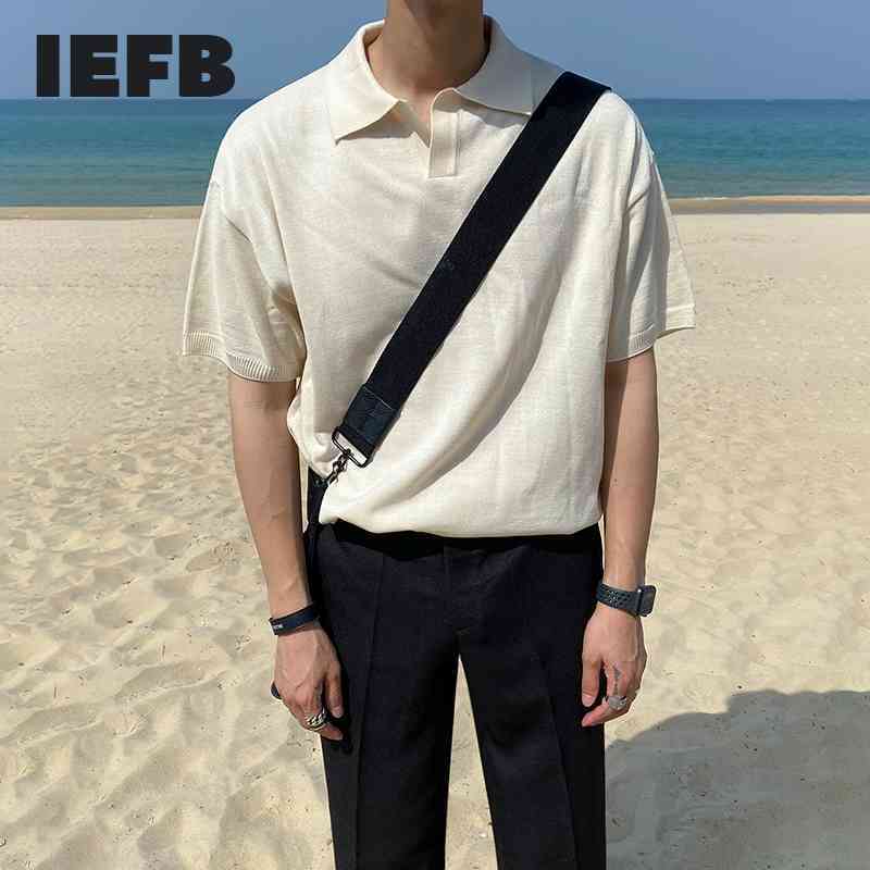 

IEFB Men's Ice Silk Short-sleeved Polo Shirt Summer Korean Streetwear Trend Tee Lapel Knitted Tee Tops Men's Clothing 210524, 9y6601